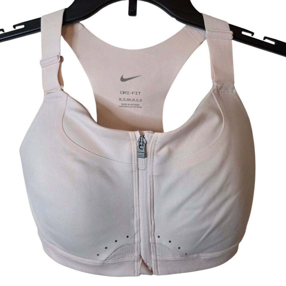 Nike Dri Fit Front Zip Light Pink Racerback Sports Bra, XS